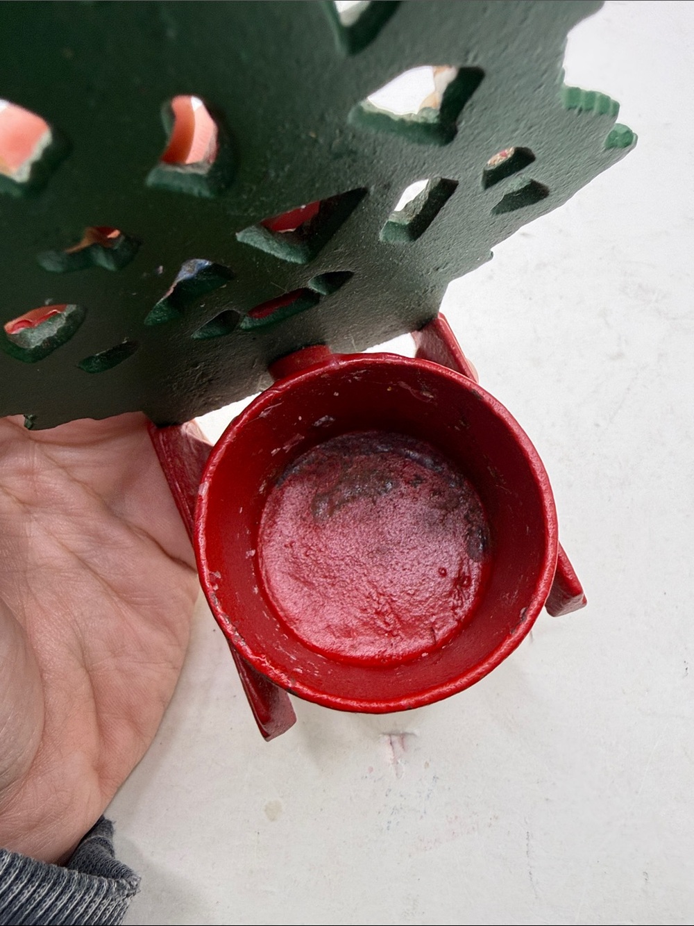 Vtg Cast Iron Christmas Tree Tealite Decor Candle Santa Snowman Bear Collectible - Picture 8 of 15